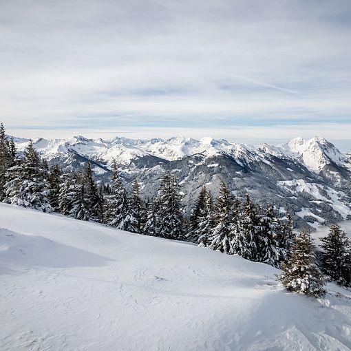 Tief verschneite Berglanschaft